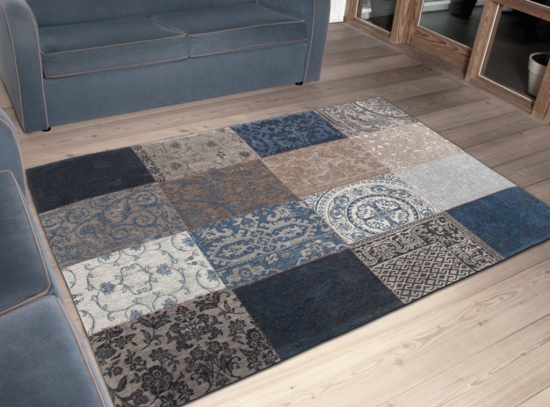 zadel muis of rat Grand Patchwork vloerkleed 8108 Denim - vloerkleeddiscounter