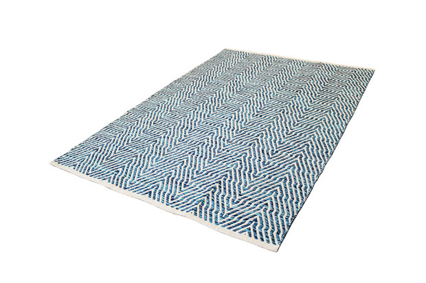 Handgemaakt katoen blauw vloerkleed Retif 410
